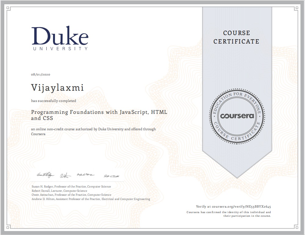 Coursera certificate